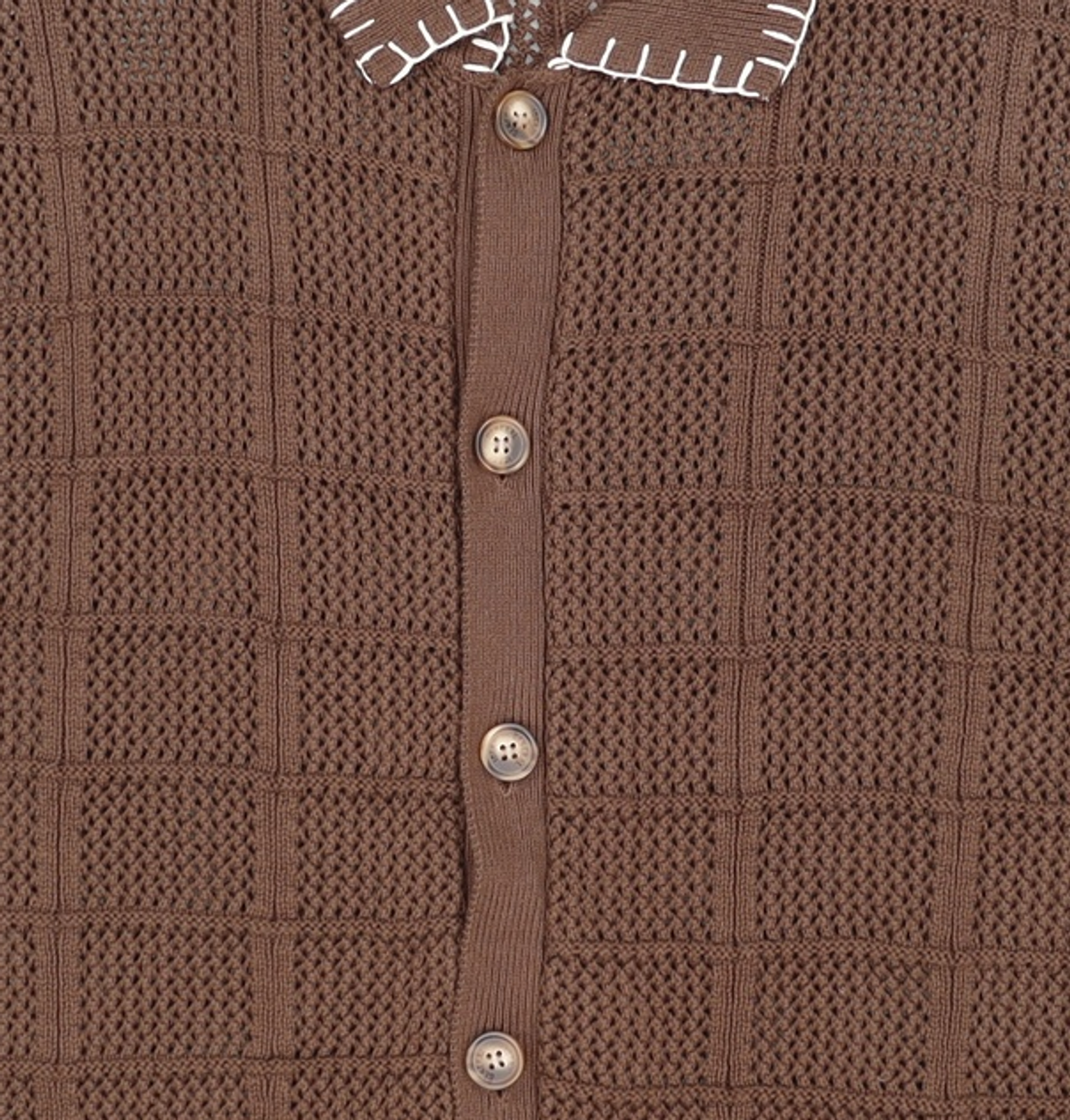제너럴 아이디어(GENERAL IDEA) UNISEX 스티치 카라 크로셰 가디건 [BROWN] / SBE2U04012 L