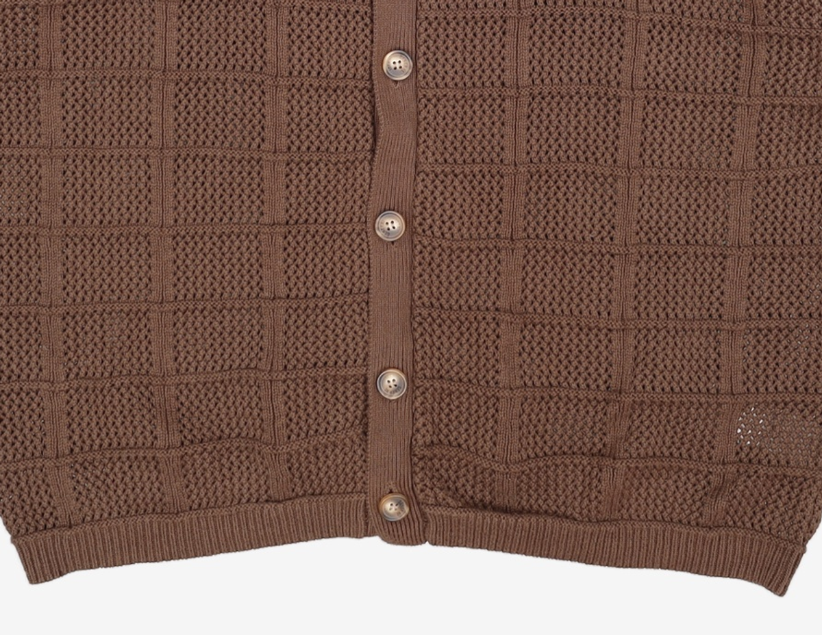 제너럴 아이디어(GENERAL IDEA) UNISEX 스티치 카라 크로셰 가디건 [BROWN] / SBE2U04012 L