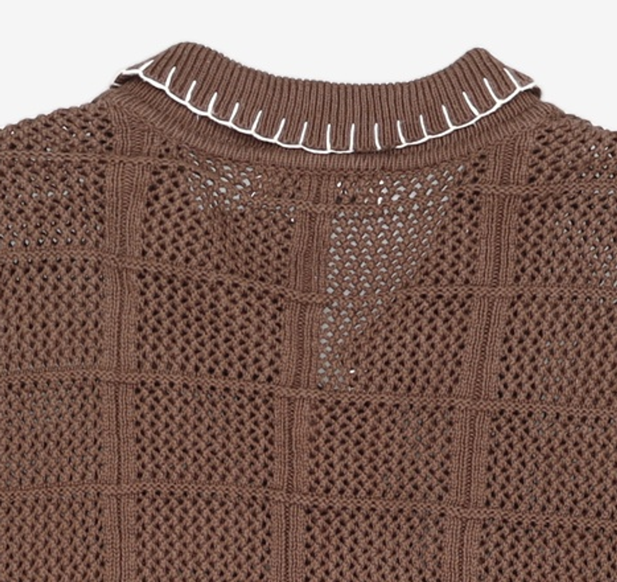 제너럴 아이디어(GENERAL IDEA) UNISEX 스티치 카라 크로셰 가디건 [BROWN] / SBE2U04012 L