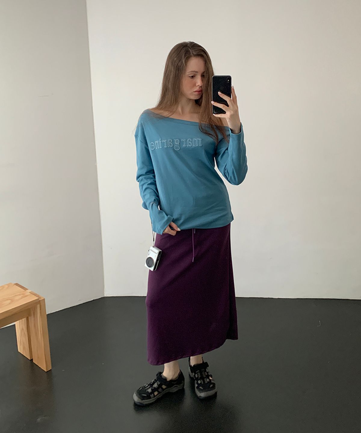 스트라이프마가린(STMG) 마가린 패치 원숄더 긴팔 티셔츠 블루