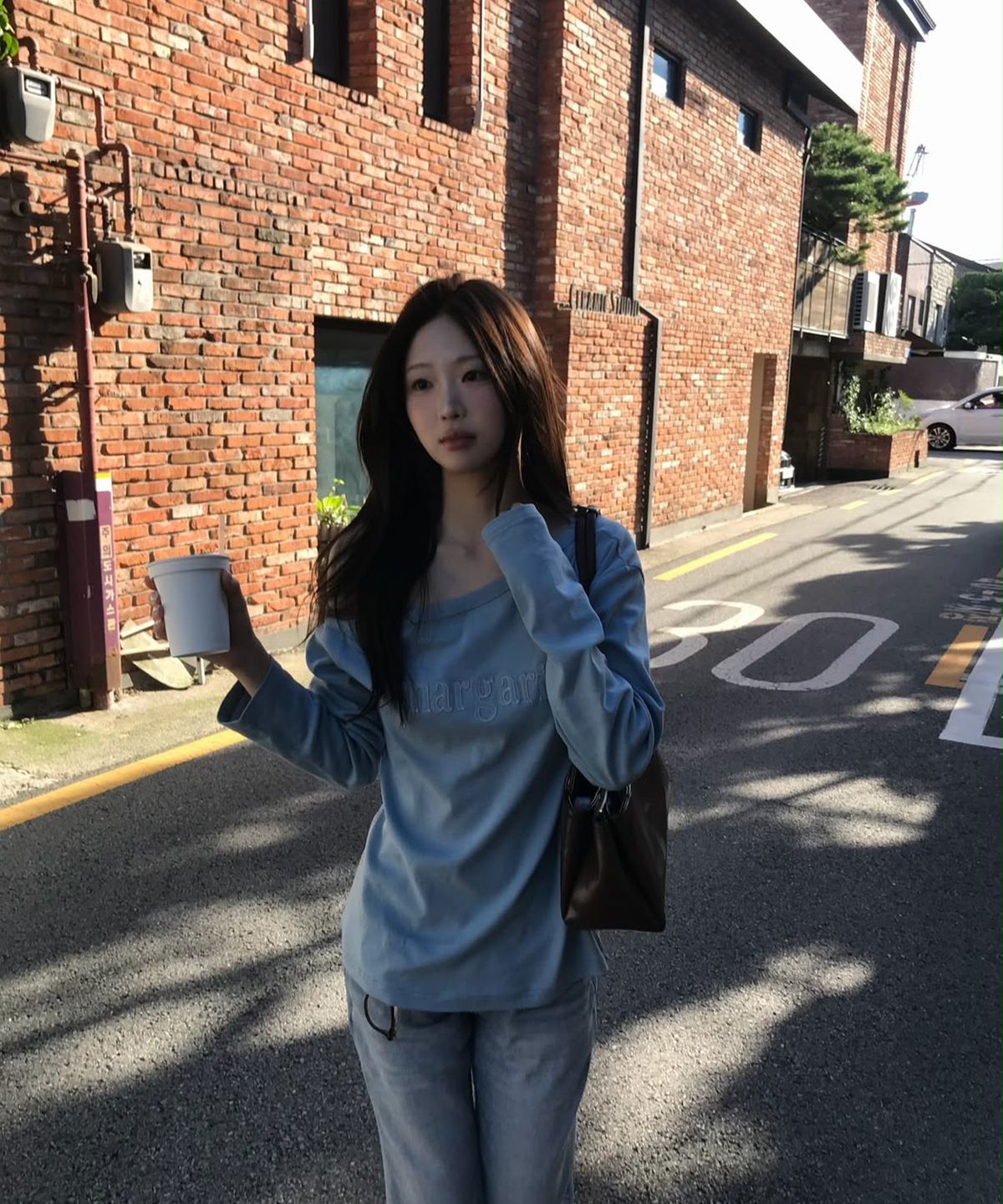 스트라이프마가린(STMG) 마가린 패치 원숄더 긴팔 티셔츠 소라
