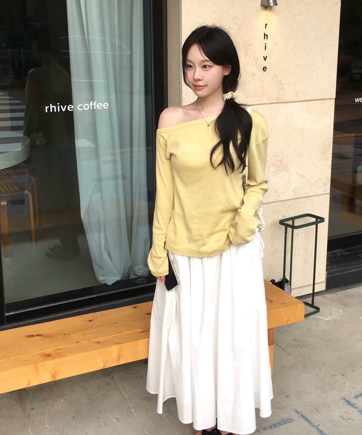 스트라이프마가린(STMG) 마가린 패치 원숄더 긴팔 티셔츠 옐로우