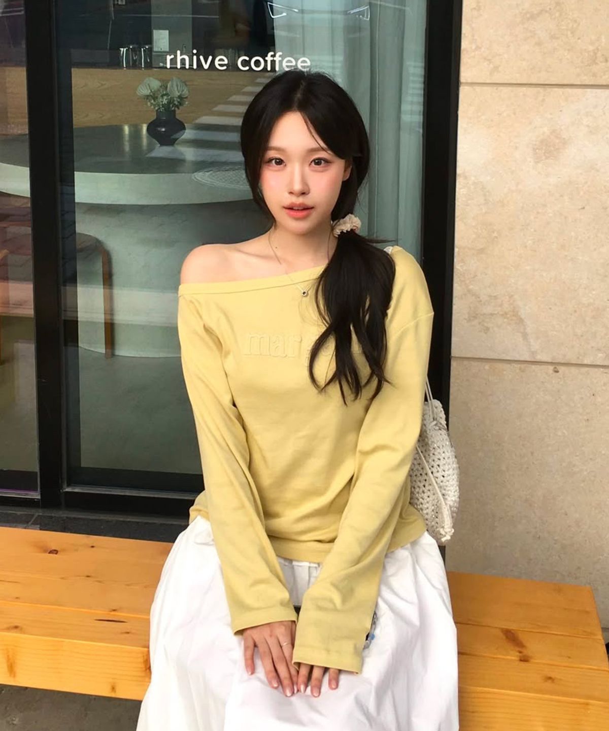 스트라이프마가린(STMG) 마가린 패치 원숄더 긴팔 티셔츠 옐로우
