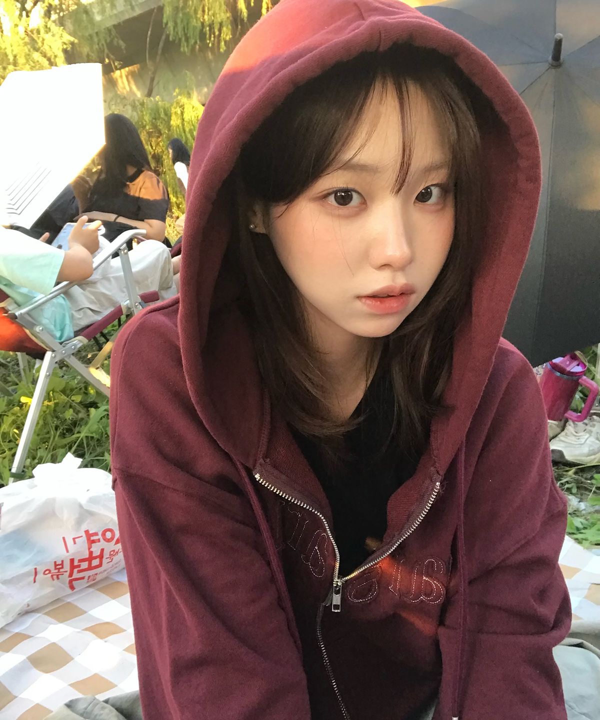 스트라이프마가린(STMG) 마가린 아플리케 루즈 투웨이 지퍼 후드집업 버건디