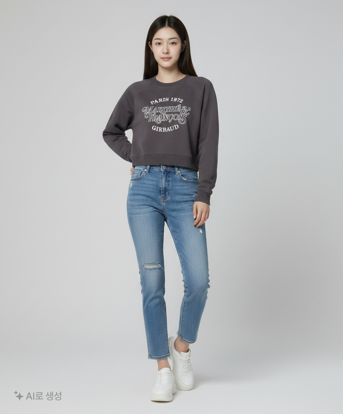 마리떼 프랑소와 저버(MARITHÉ + FRANҪOIS GIRBAUD) W MELLOW LOGO RAGLAN CROP SWEATSHIRT charcoal M