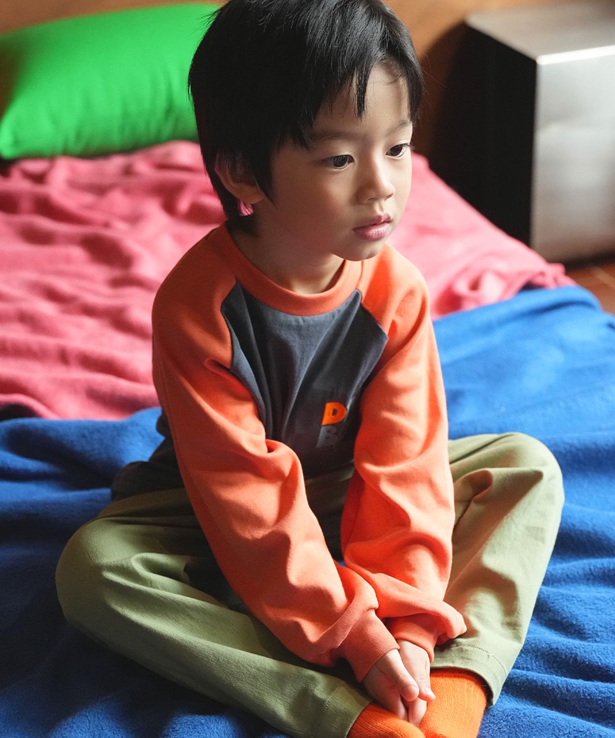 라메종드도도(LA MAISON DE DODO) DODO BASIC Reglan T Shirt (Charcoal/Orange)_키즈긴팔티