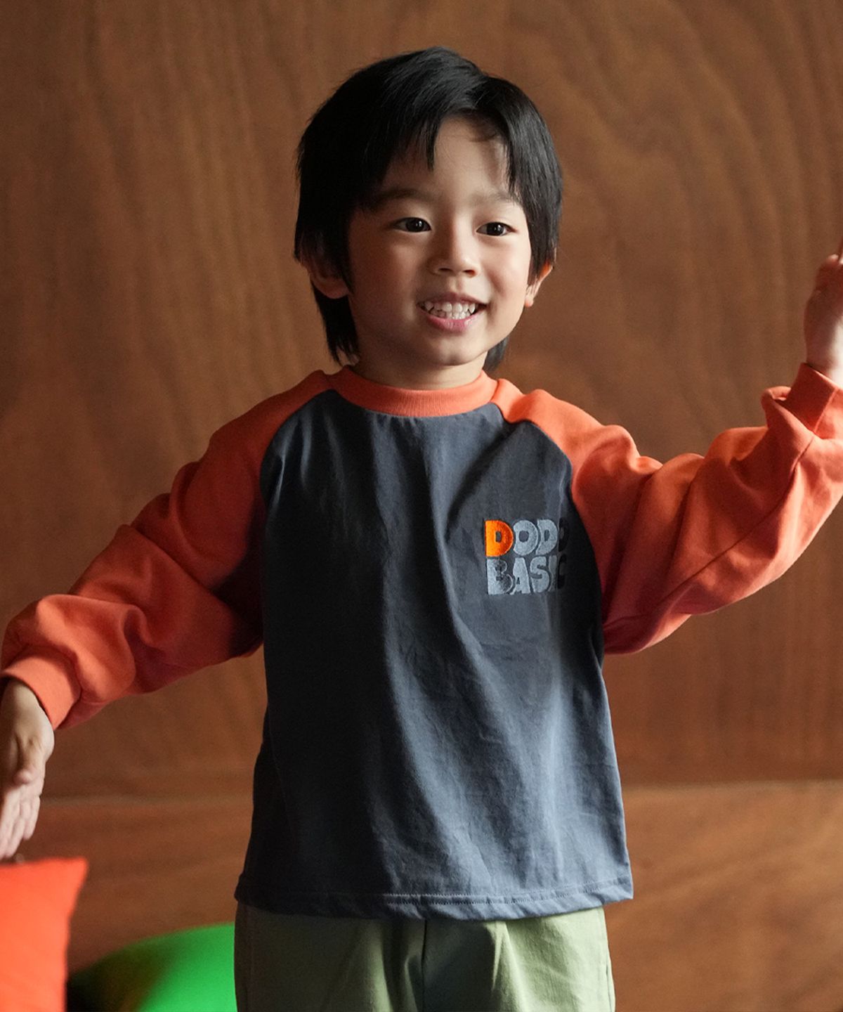 라메종드도도(LA MAISON DE DODO) DODO BASIC Reglan T Shirt (Charcoal/Orange)_키즈긴팔티