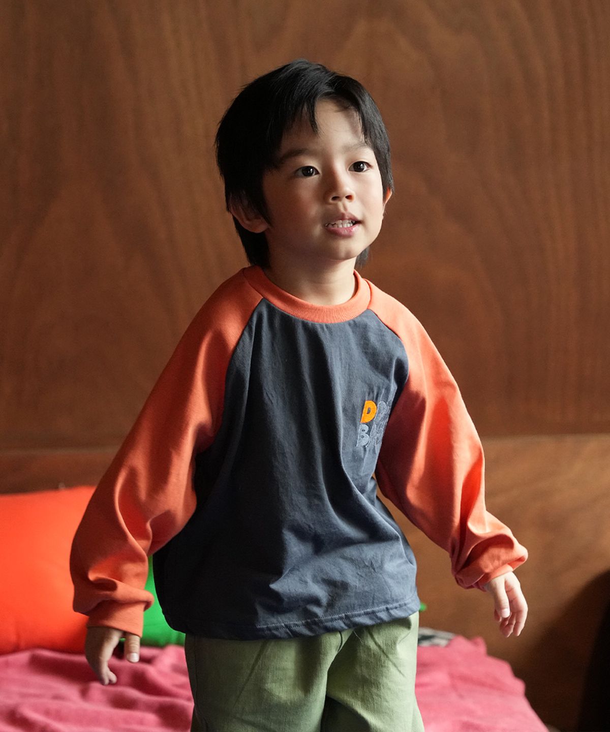 라메종드도도(LA MAISON DE DODO) DODO BASIC Reglan T Shirt (Charcoal/Orange)_키즈긴팔티
