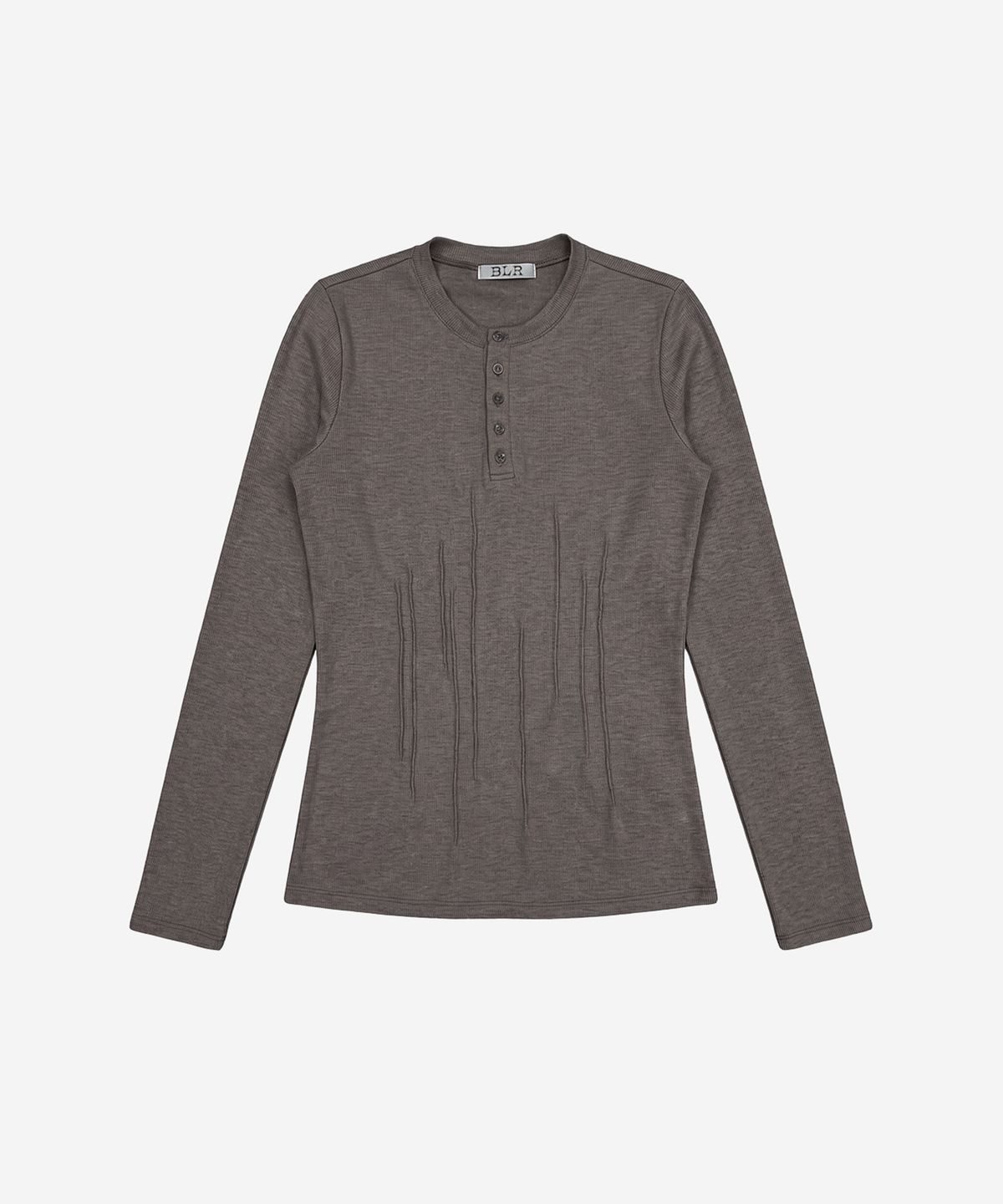 비엘알(BLR) Soft Pin-tuck Henley Long Sleeve Brown