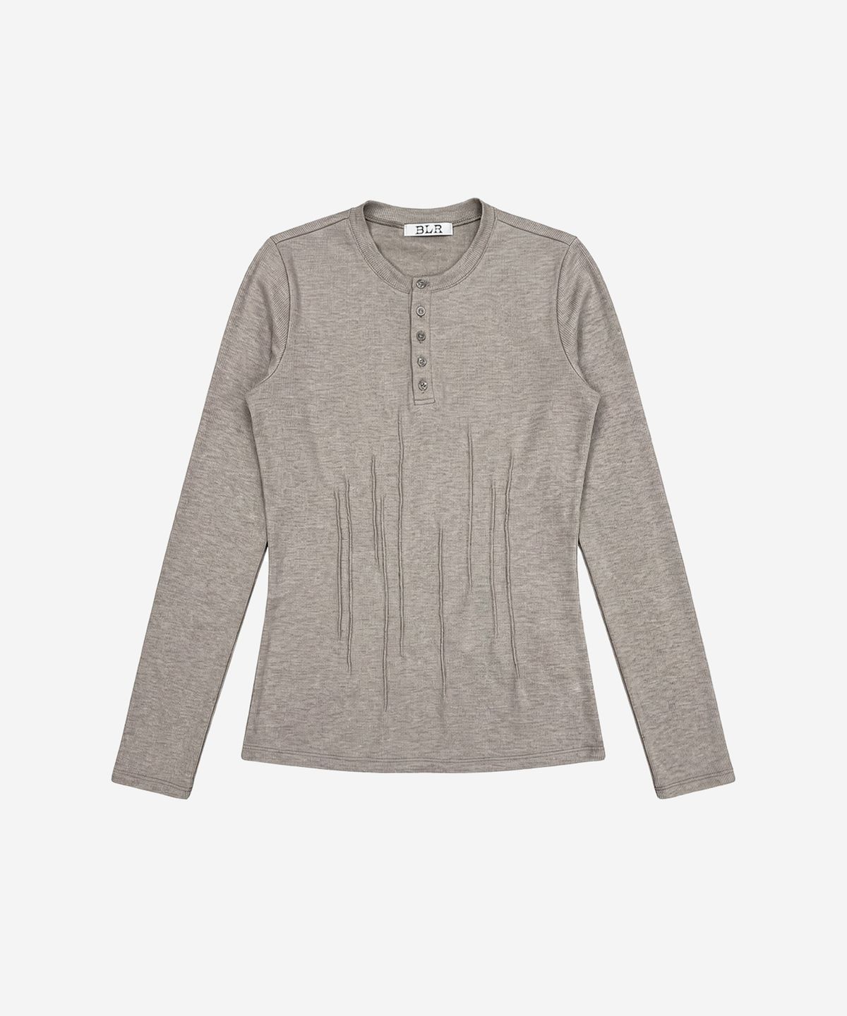비엘알(BLR) Soft Pin-tuck Henley Long Sleeve Beige