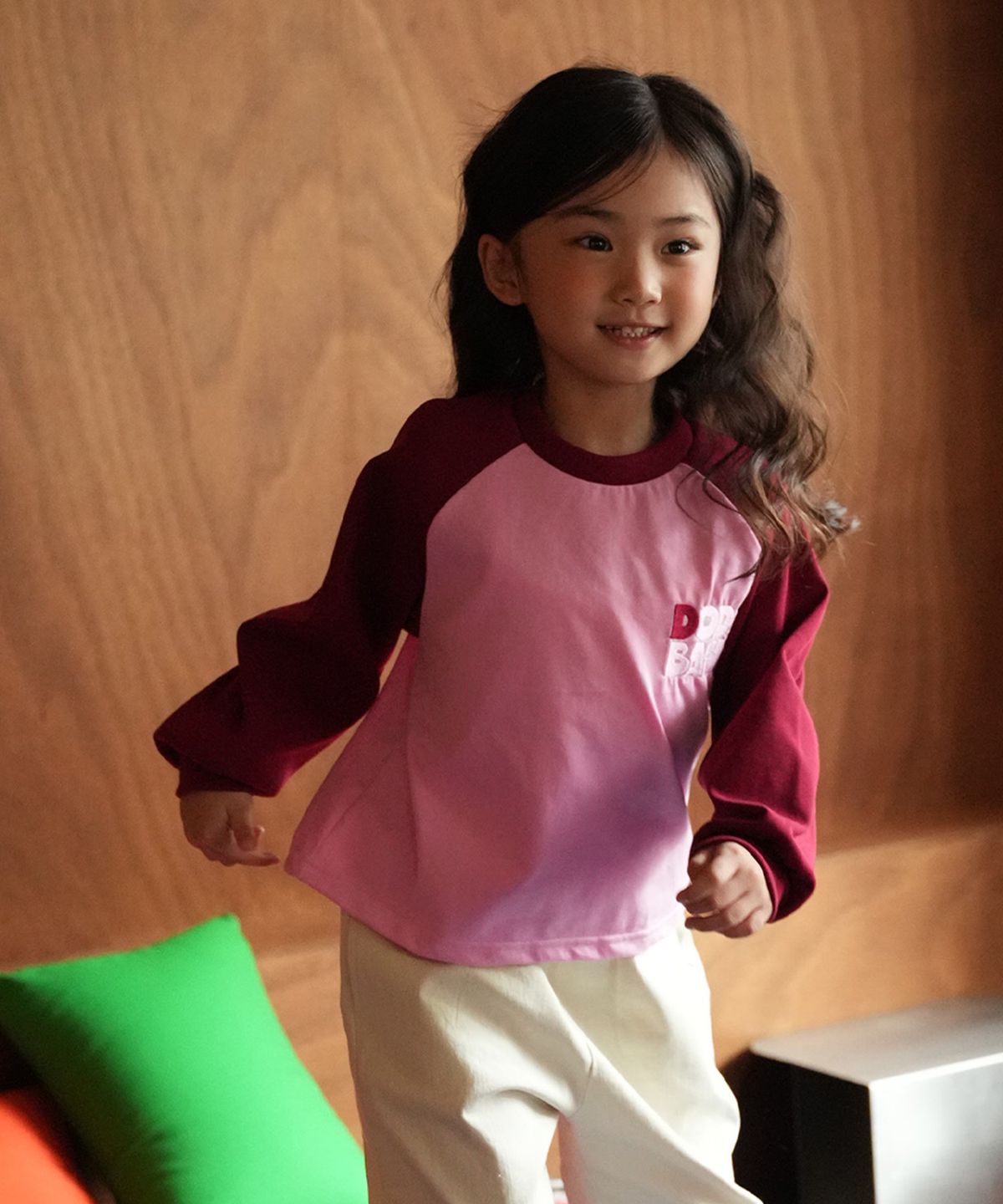 라메종드도도(LA MAISON DE DODO) DODO BASIC Reglan T Shirt (Pink/Burgandy)_키즈긴팔티