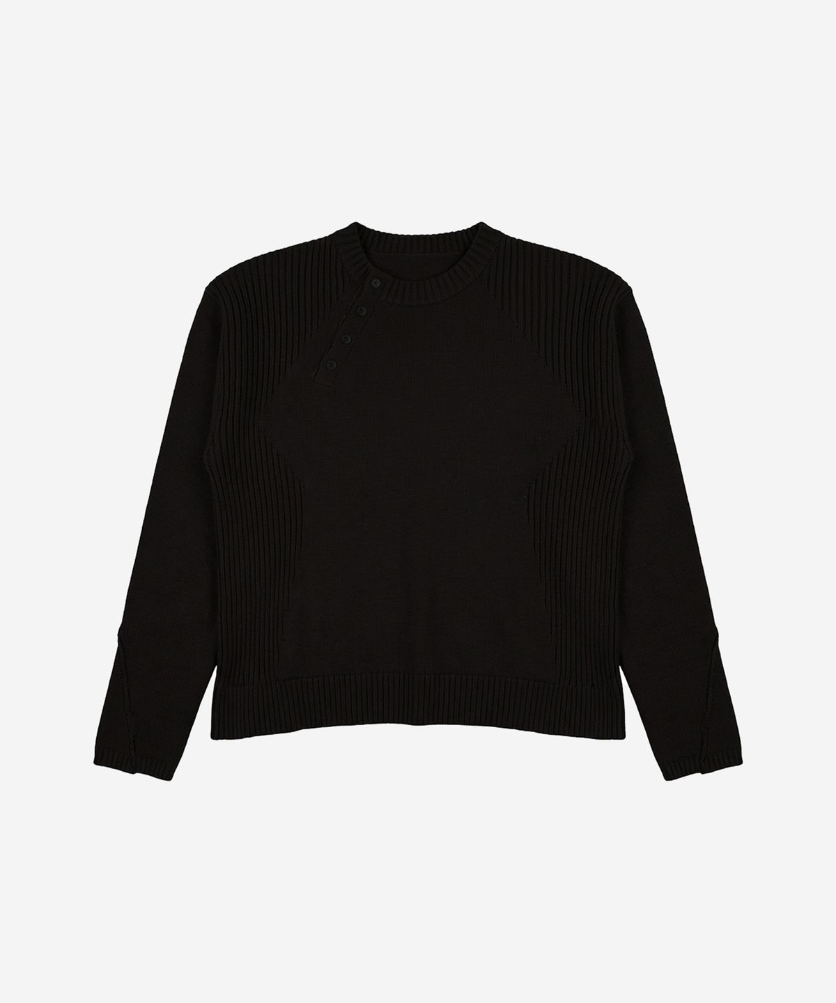 비엘알(BLR) Faded Vintage Henley Knit Sweater Black