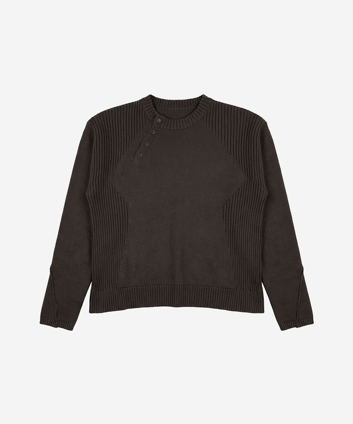 비엘알(BLR) Faded Vintage Henley Knit Sweater Khaki