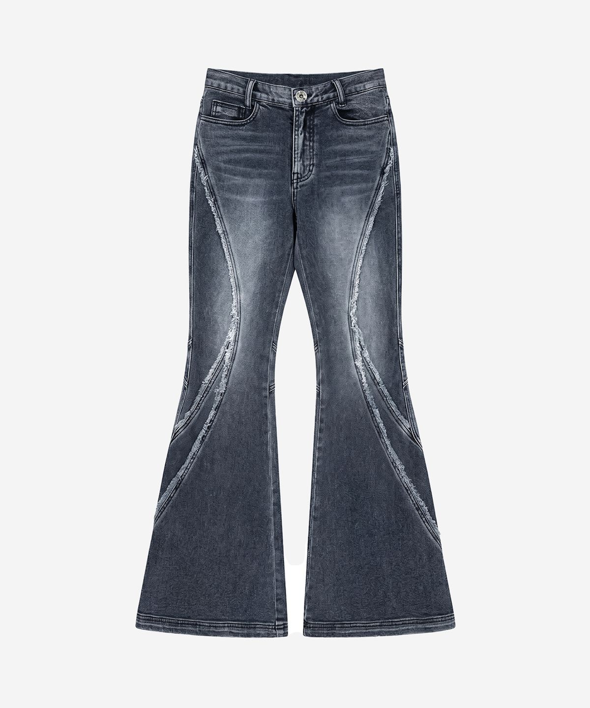 비엘알(BLR) Renewal Spiral Line Raw-Cut Washing Denim Pants Blue