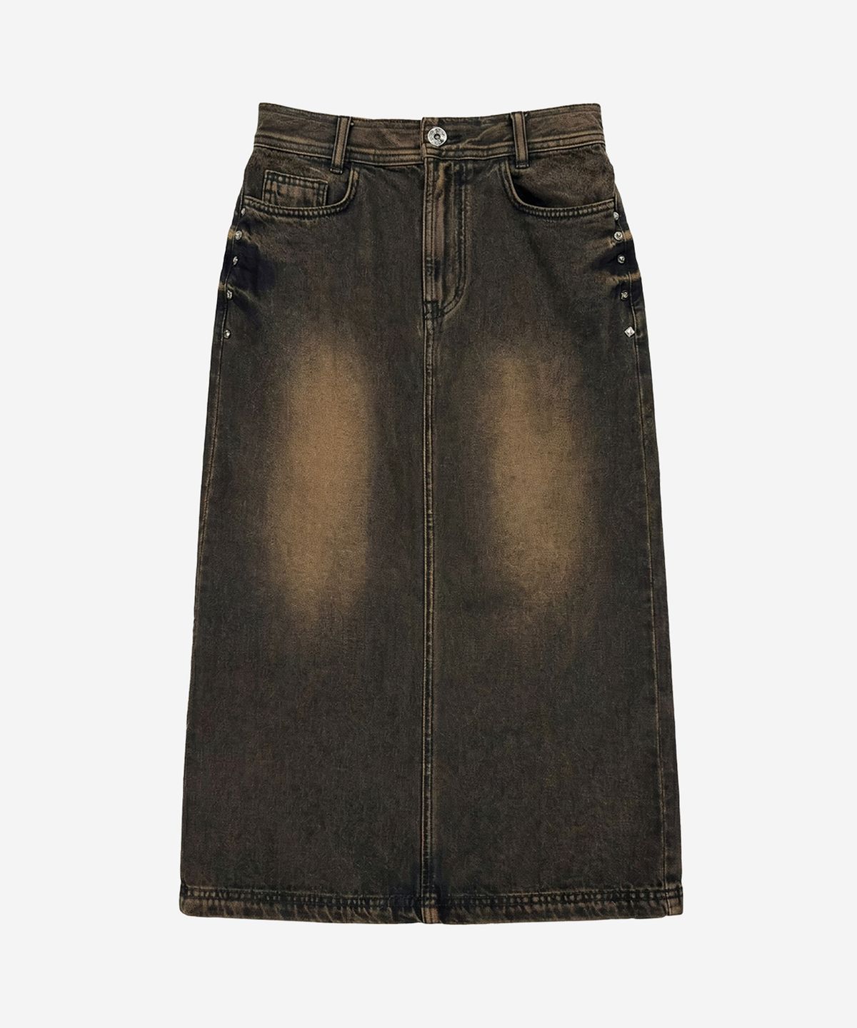 비엘알(BLR) Trace Denim Long Skirt Brown