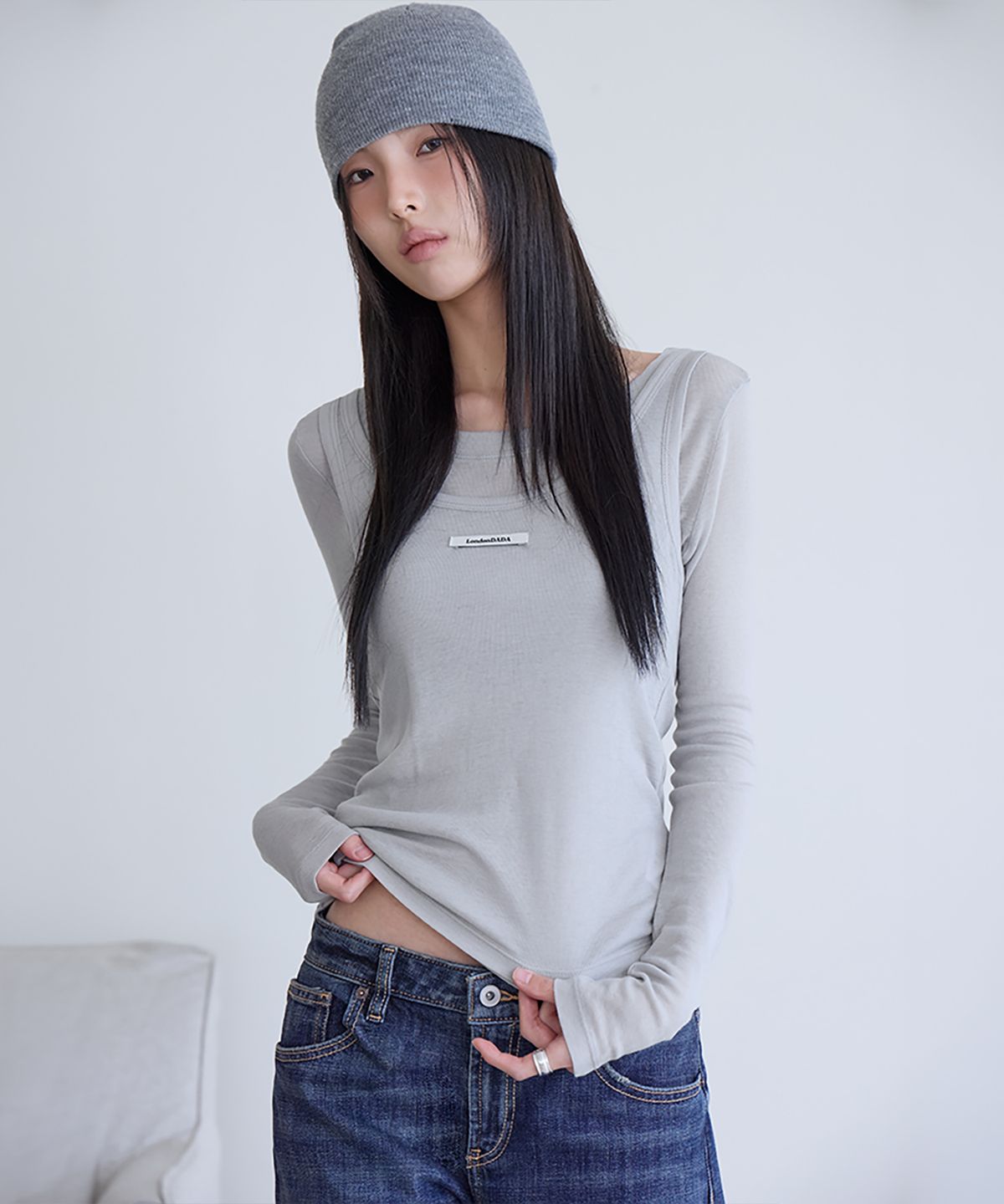 런던다다(LONDONDADA) Layerd Sheer Top Set, L.GREY