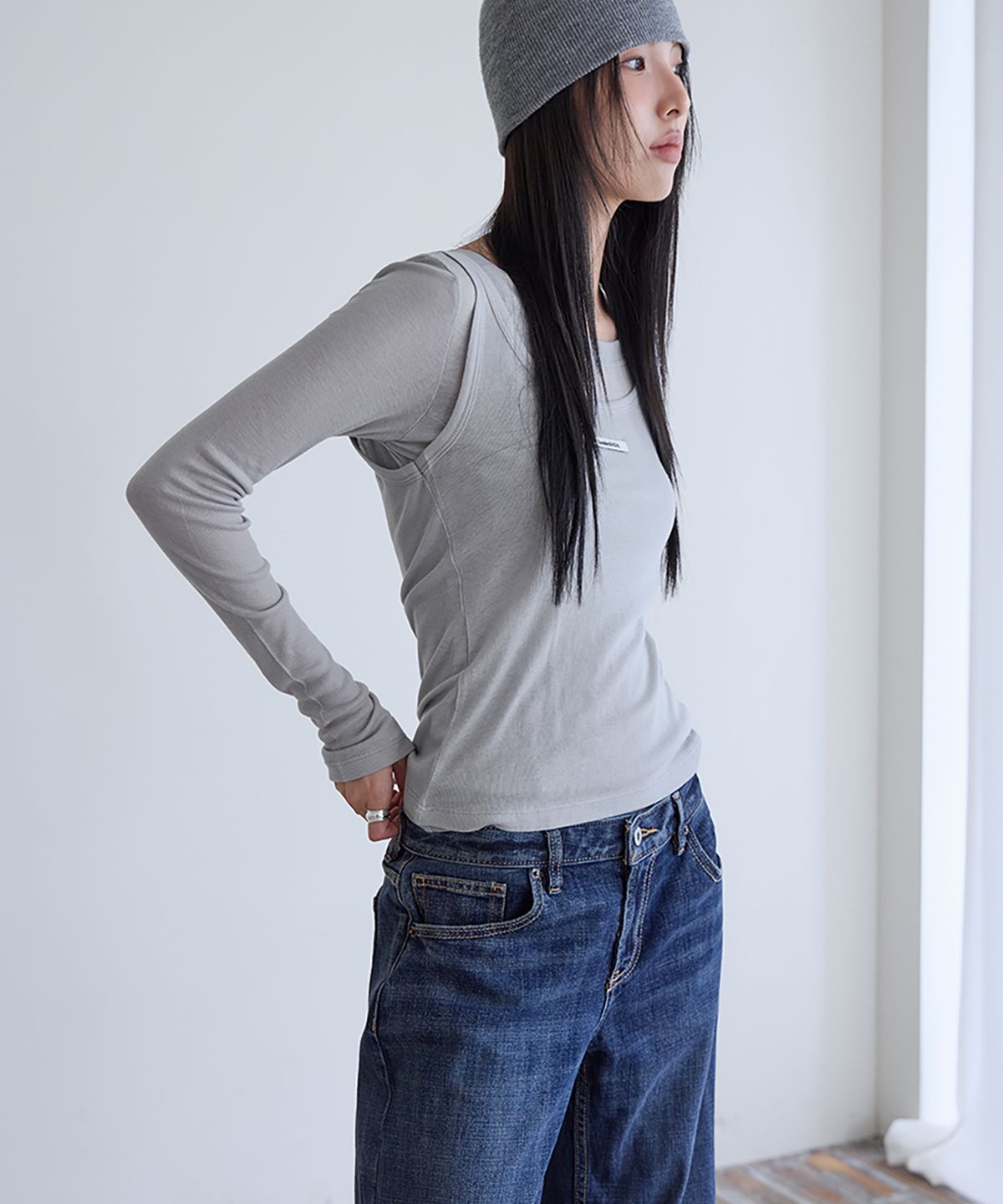 런던다다(LONDONDADA) Layerd Sheer Top Set, L.GREY