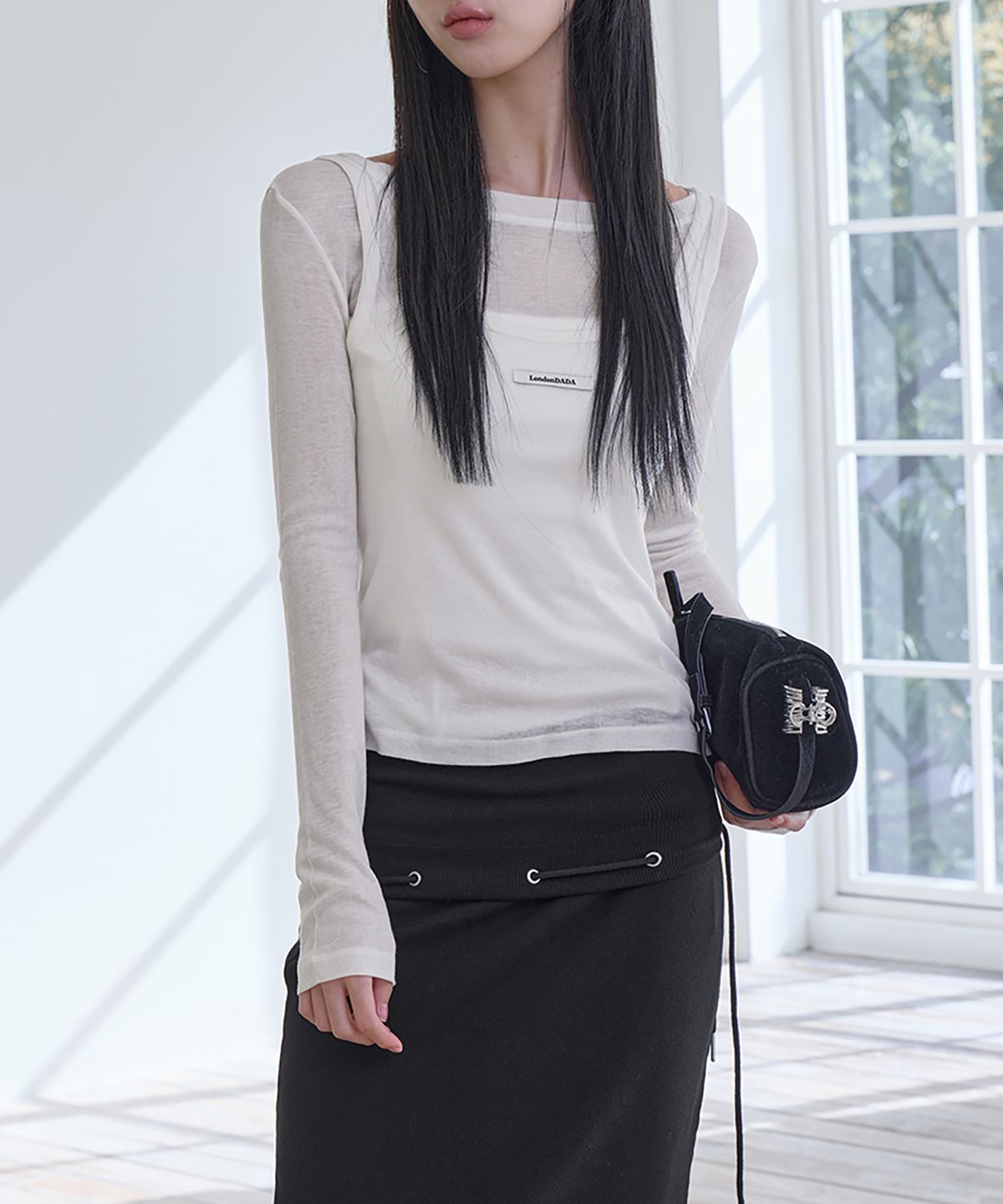 런던다다(LONDONDADA) Layerd Sheer Top Set, WHITE
