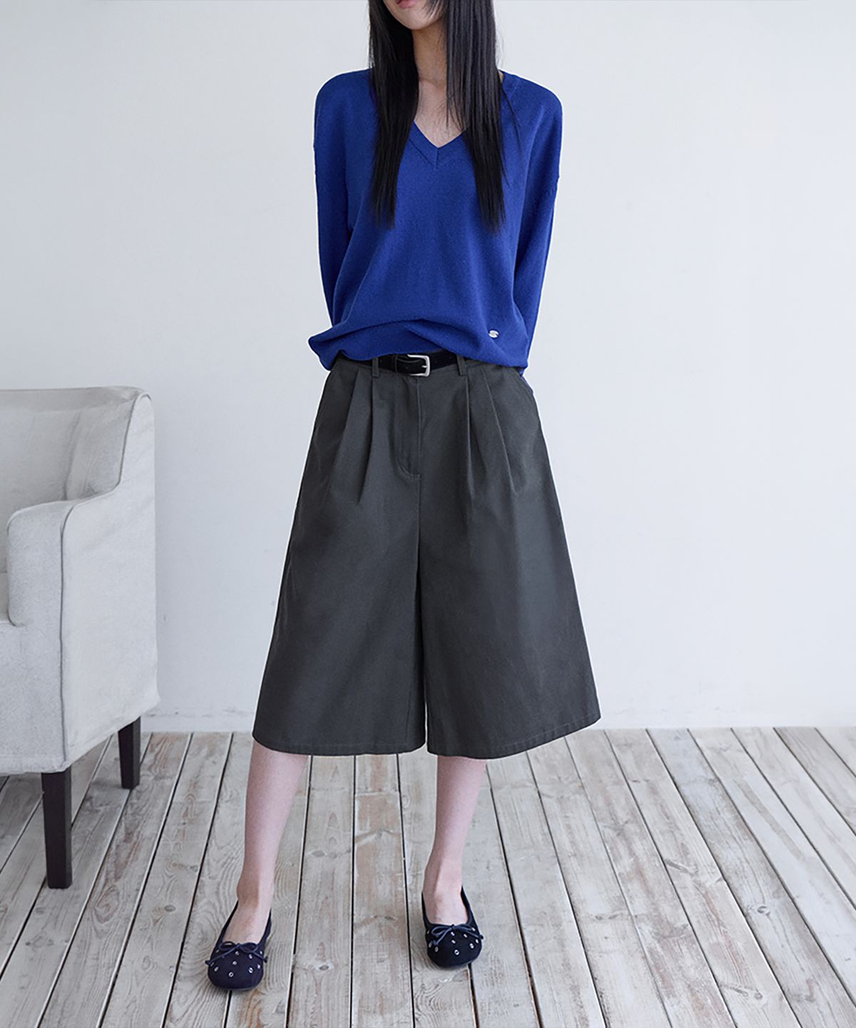 런던다다(LONDONDADA) Cotton Twill Bermuda Shorts, CHARCOAL