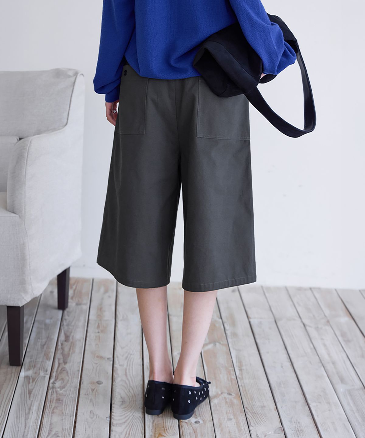 런던다다(LONDONDADA) Cotton Twill Bermuda Shorts, CHARCOAL
