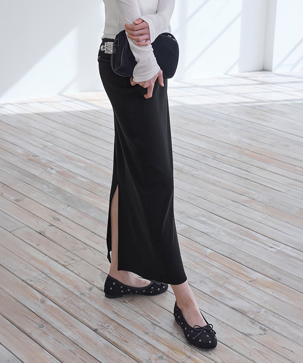 런던다다(LONDONDADA) Folded Eyelet Skirt, BLACK