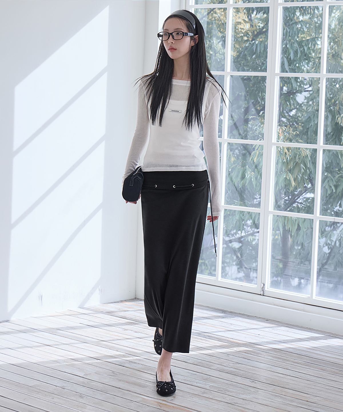 런던다다(LONDONDADA) Folded Eyelet Skirt, BLACK