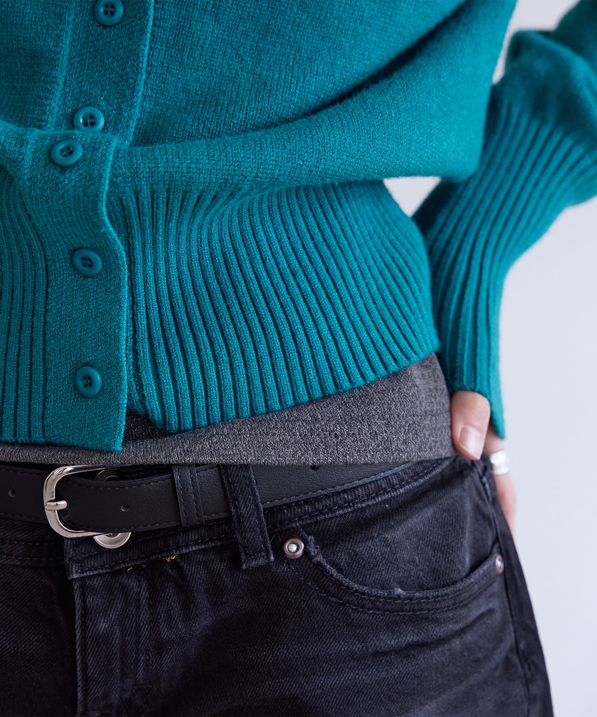 런던다다(LONDONDADA) Soft High Neck Cardigan, TURQUOISE GREEN