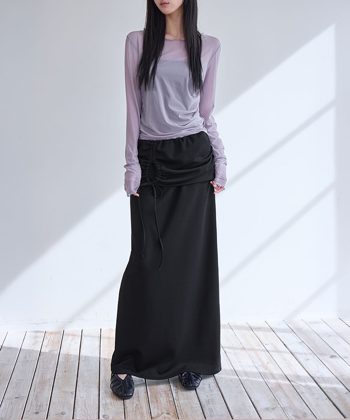 런던다다(LONDONDADA) Shirring Layerd Long Skirt, 2colors