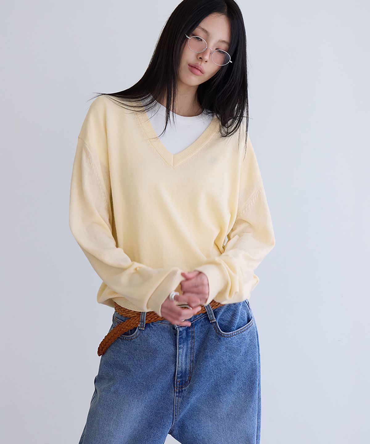 런던다다(LONDONDADA) Cashmere Merino V-Neck Knit, LEMON
