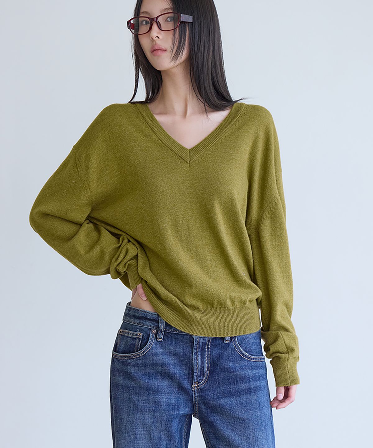 런던다다(LONDONDADA) Cashmere Merino V-Neck Knit, OLIVE