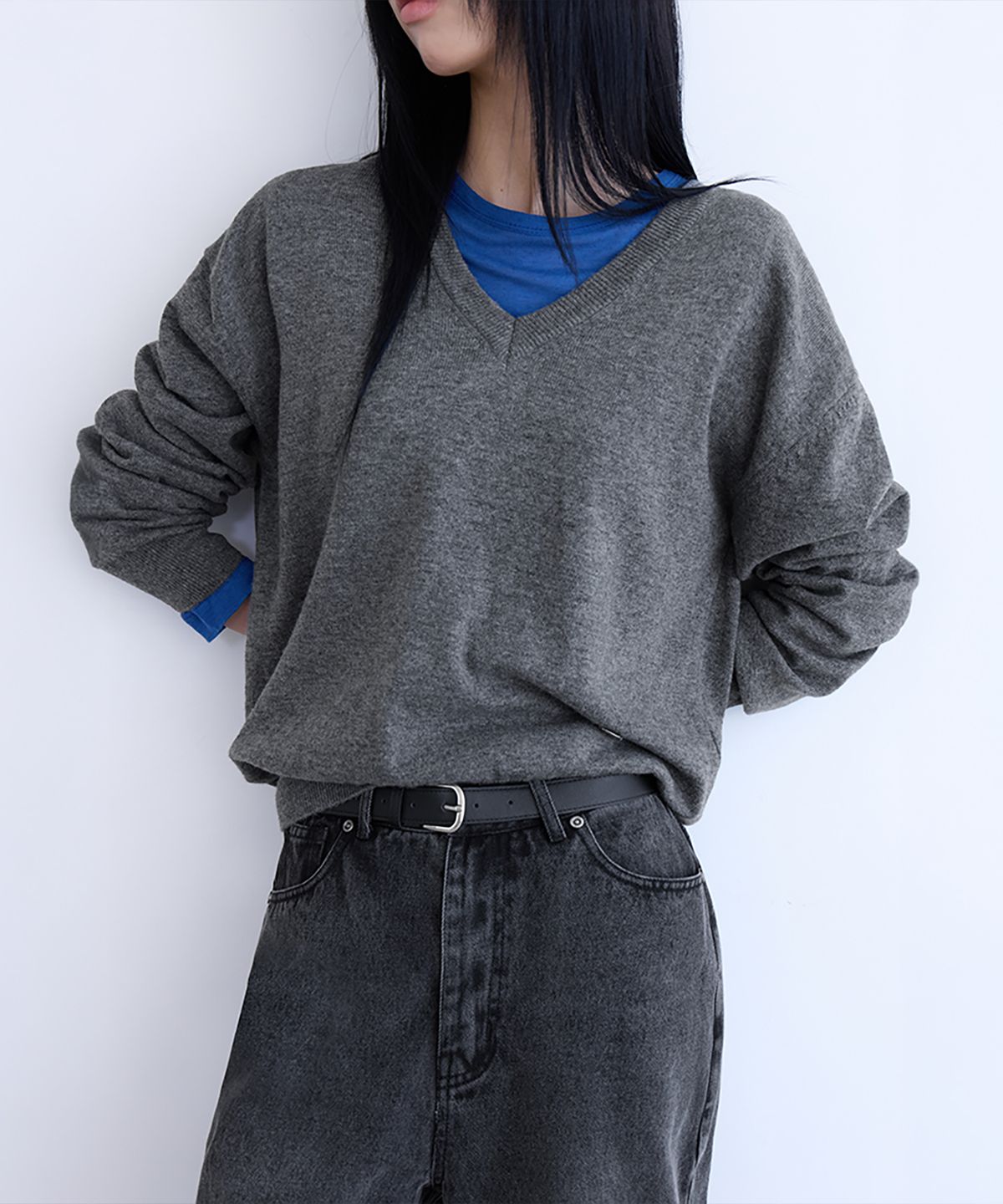 런던다다(LONDONDADA) Cashmere Merino V-Neck Knit, GREY