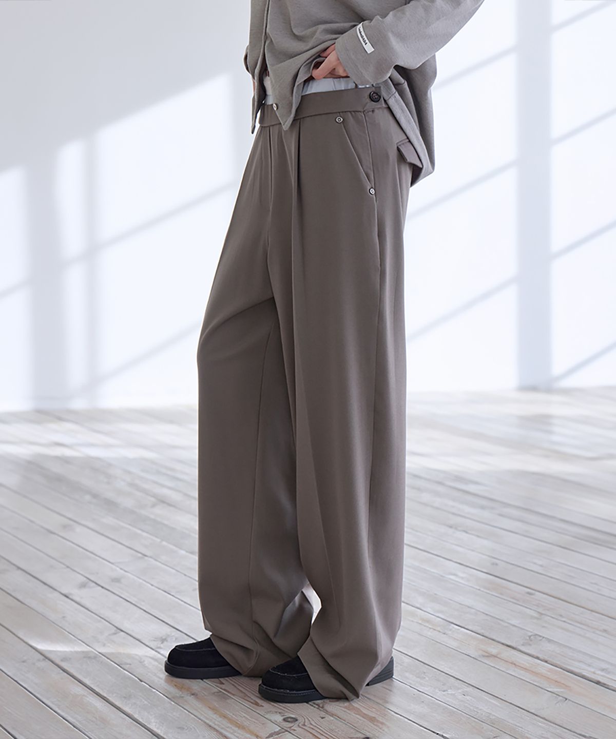 런던다다(LONDONDADA) Sagging Layered Slacks, BROWN