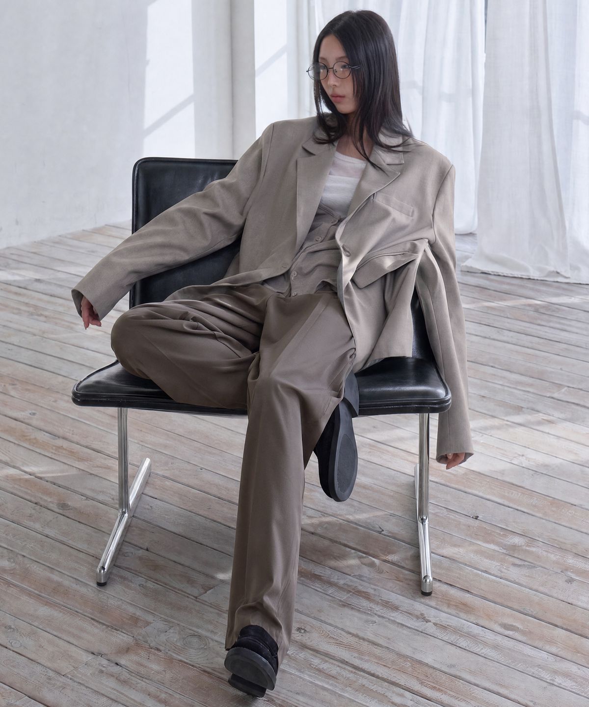 런던다다(LONDONDADA) Sagging Layered Slacks, BROWN