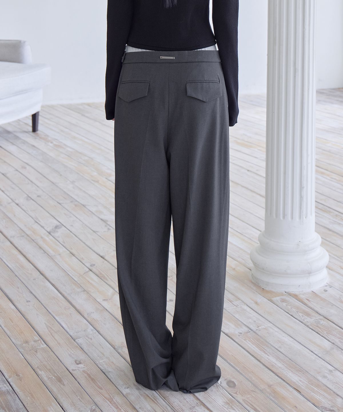 런던다다(LONDONDADA) Sagging Layered Slacks, CHARCOAL