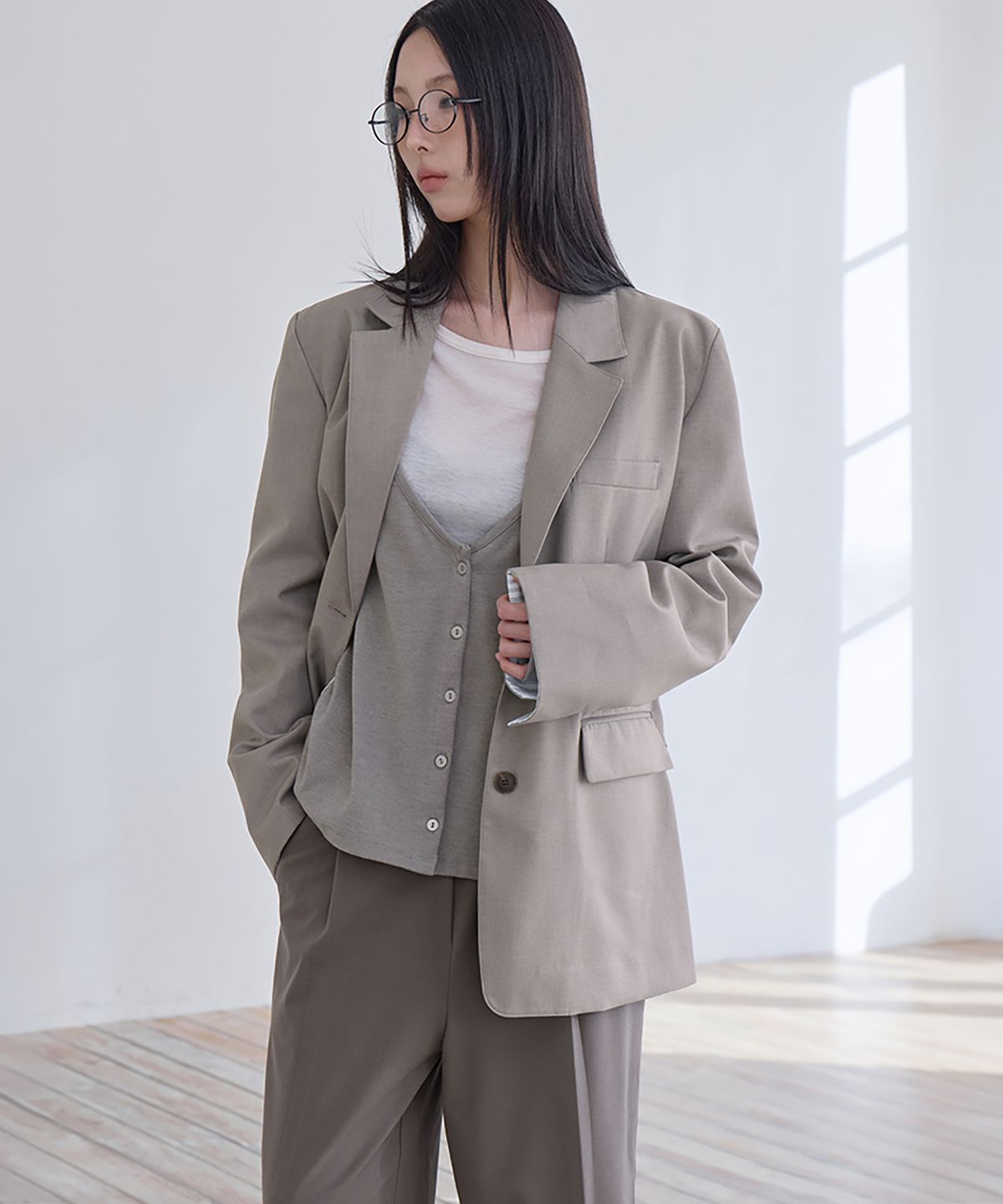 런던다다(LONDONDADA) Shirt Lyered Back Slit Jacket, TAUPE