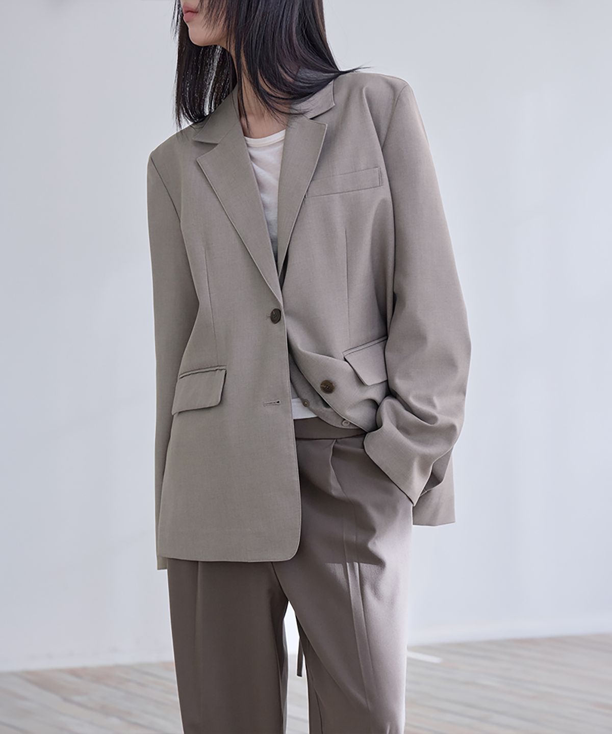 런던다다(LONDONDADA) Shirt Lyered Back Slit Jacket, TAUPE