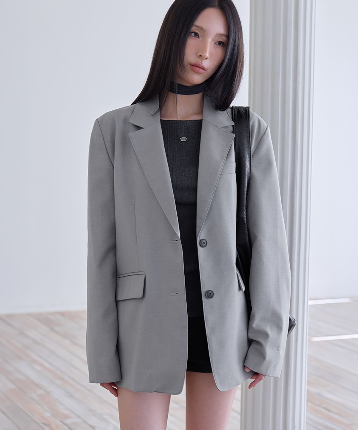 런던다다(LONDONDADA) Shirt Lyered Back Slit Jacket, LIGHT GREY