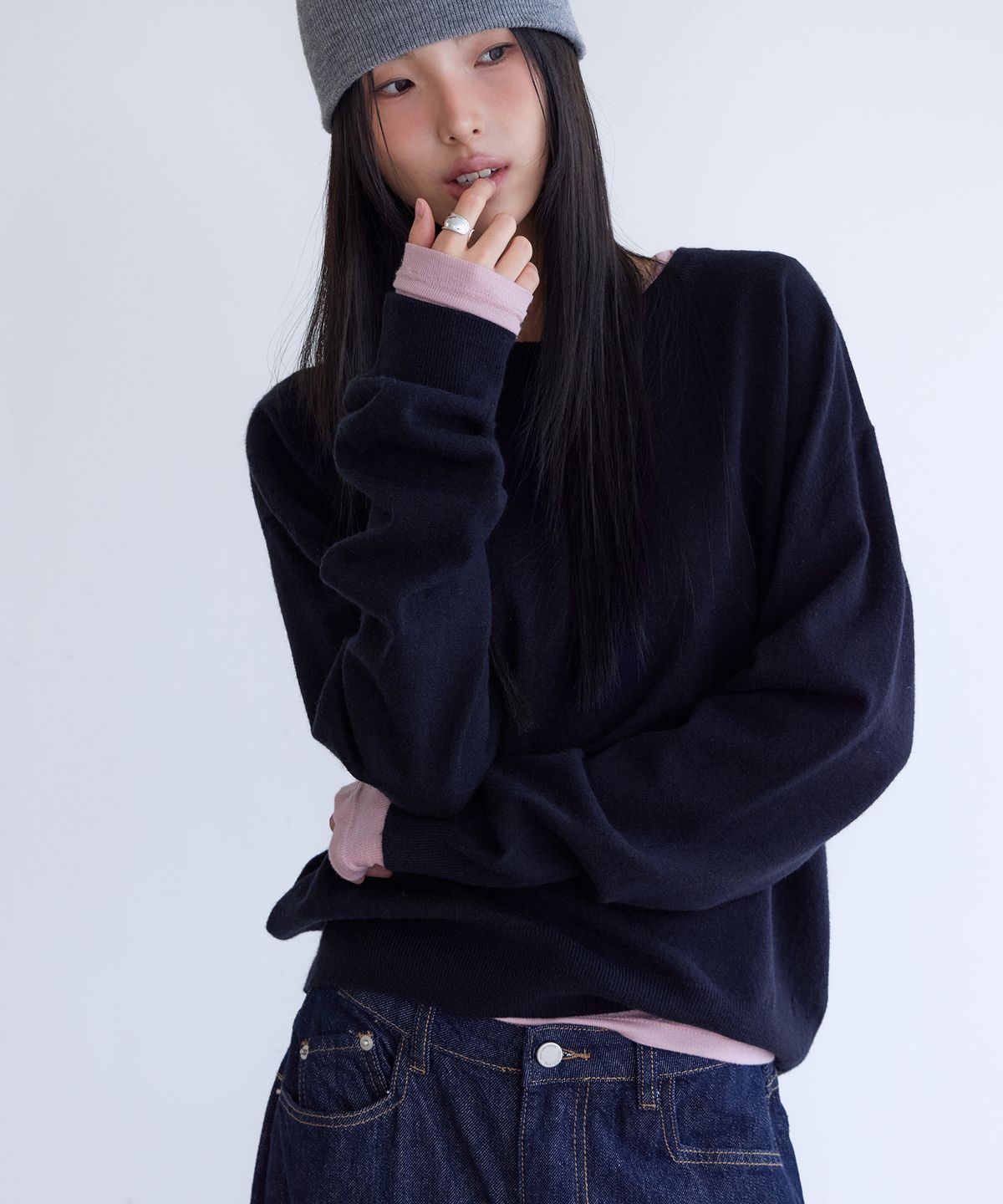 런던다다(LONDONDADA) Essential Washable Round Knit, NAVY