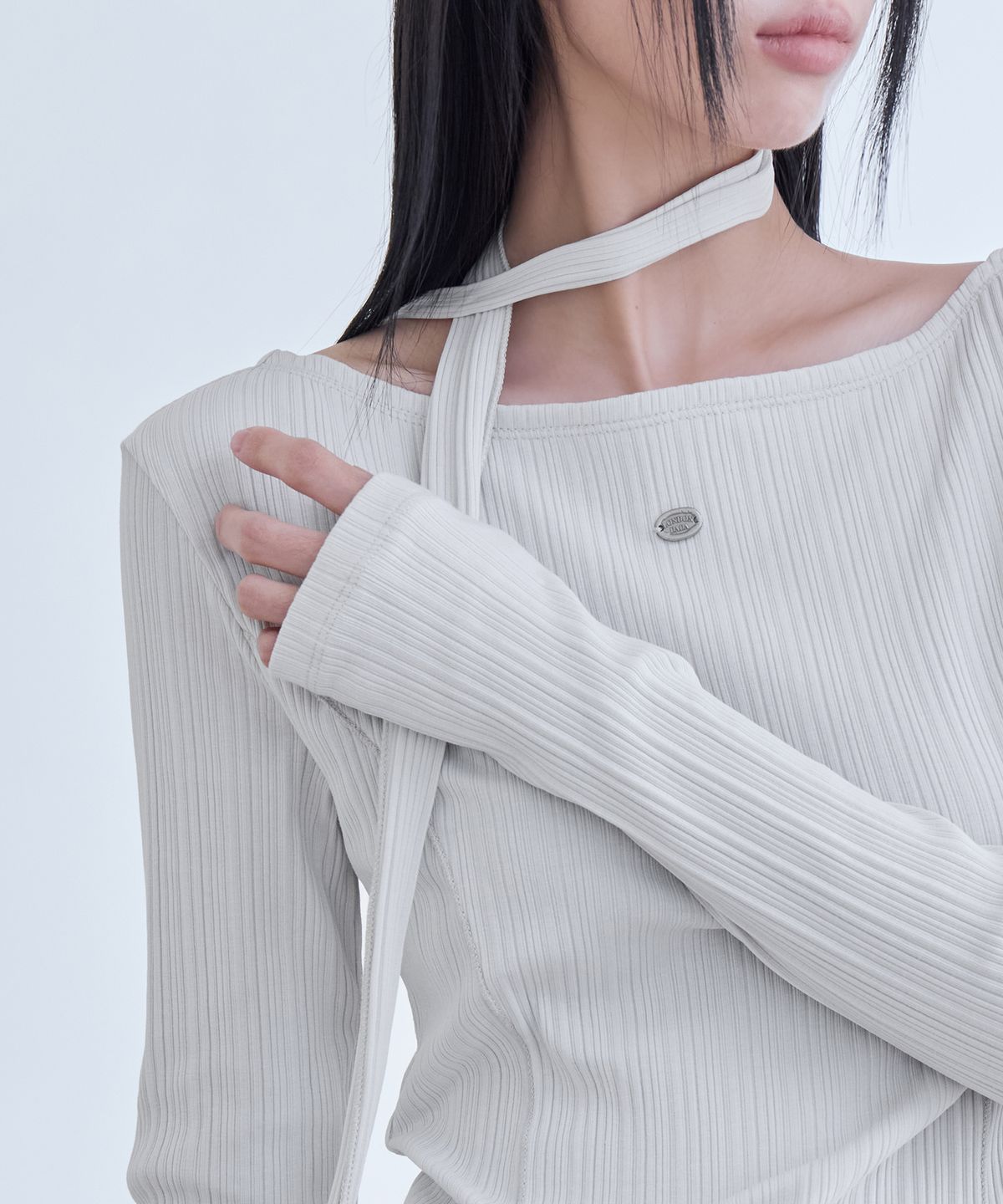 런던다다(LONDONDADA) Tie Long Sleeve T-Shirt, GREIGE