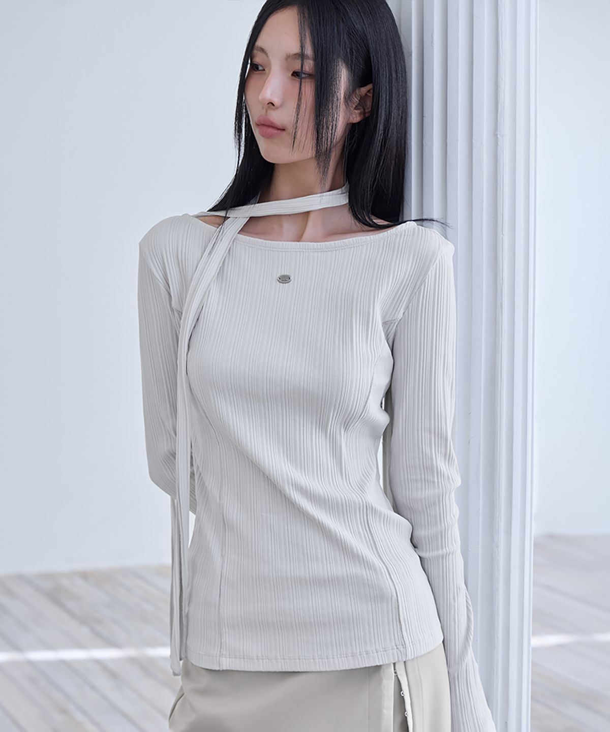 런던다다(LONDONDADA) Tie Long Sleeve T-Shirt, GREIGE