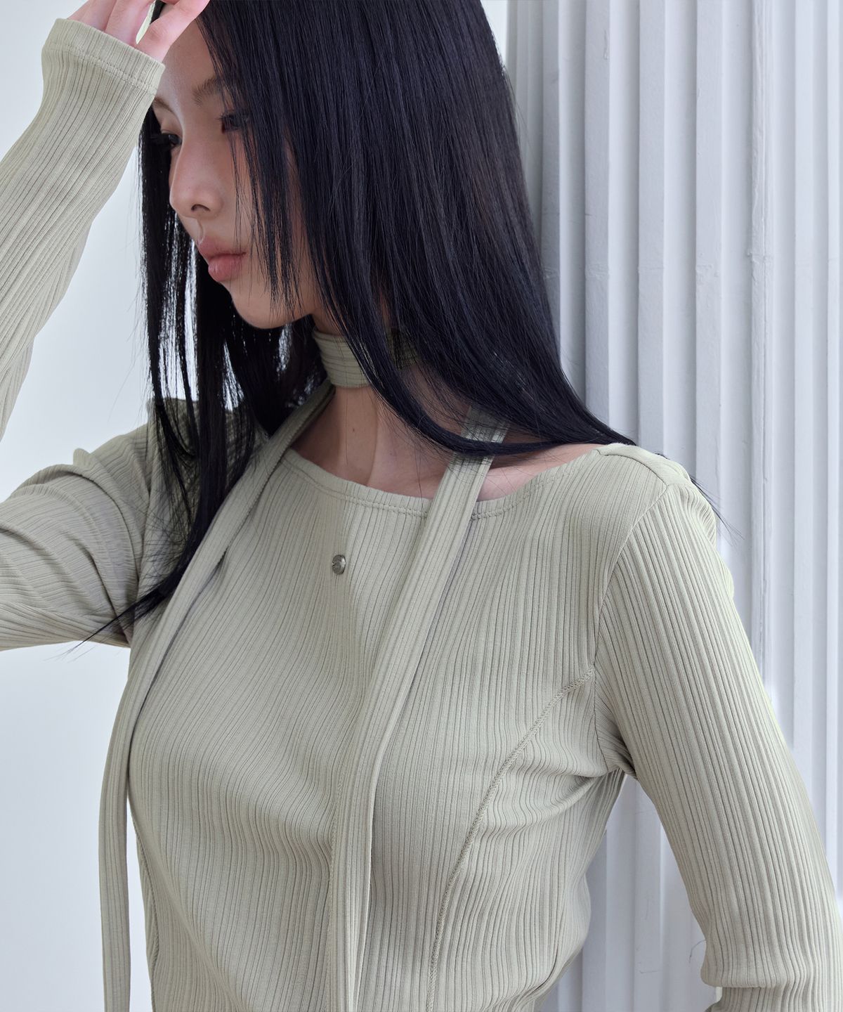 런던다다(LONDONDADA) Tie Long Sleeve T-Shirt, L.KHAKI