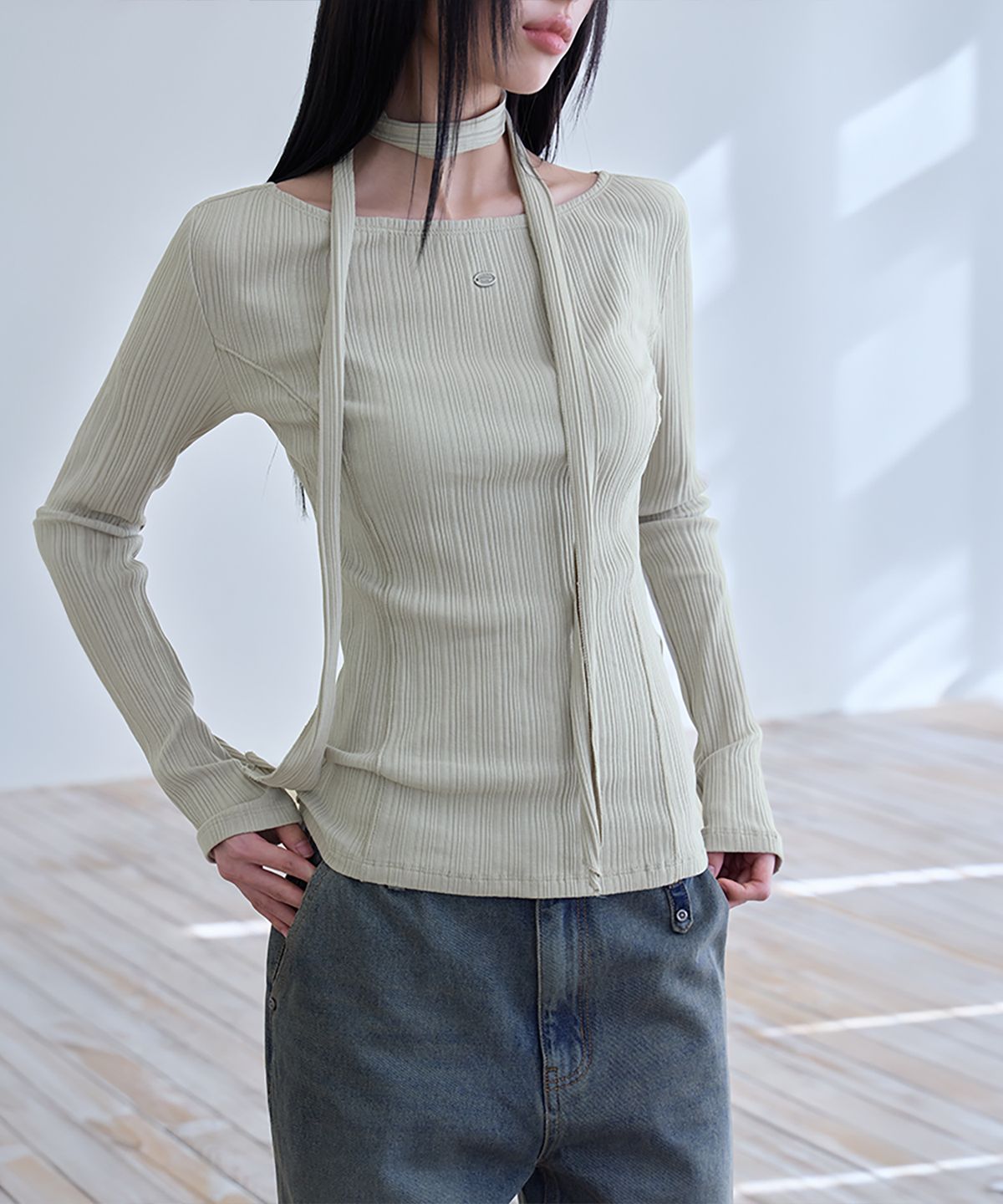 런던다다(LONDONDADA) Tie Long Sleeve T-Shirt, L.KHAKI