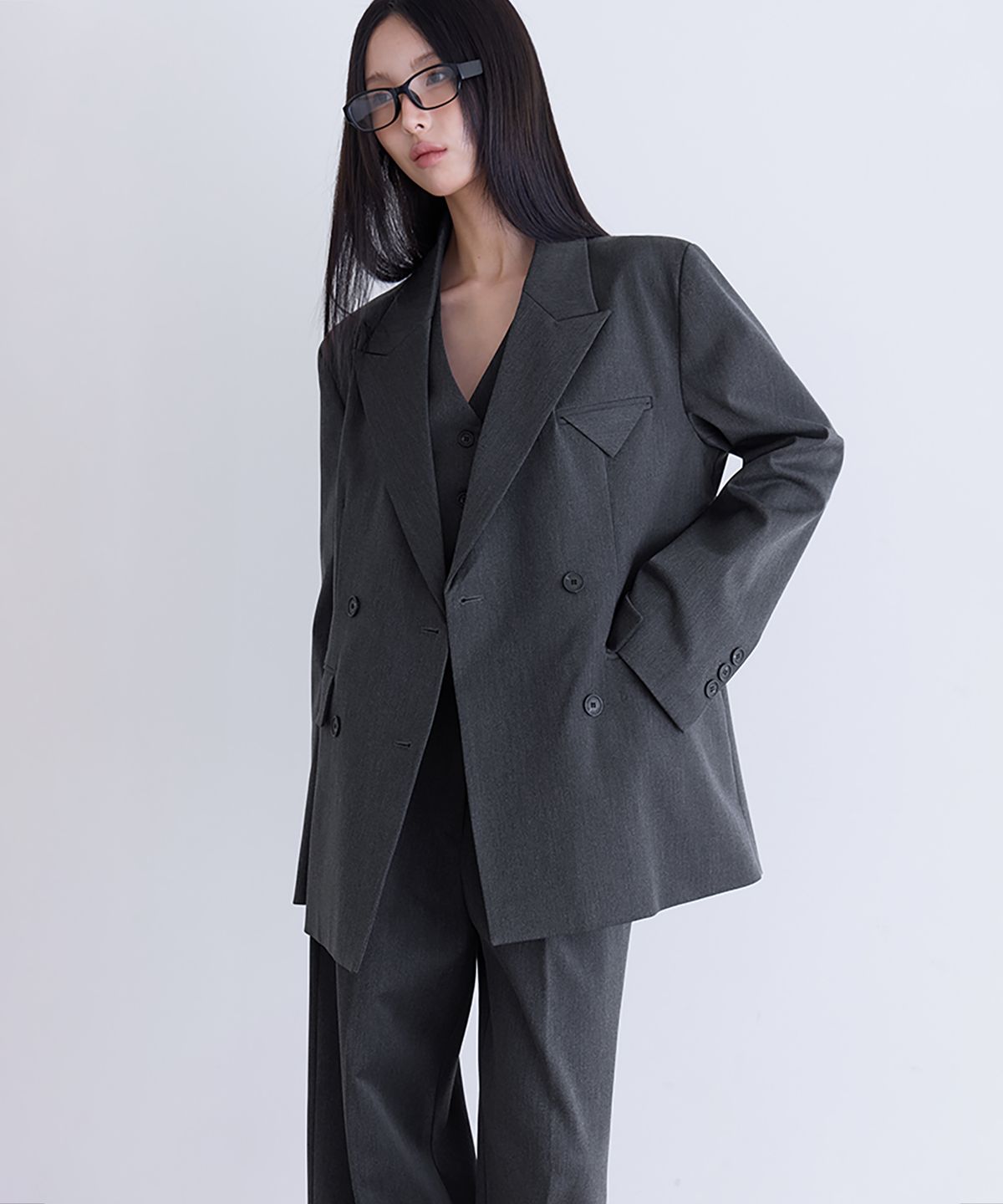 런던다다(LONDONDADA) [SET-UP] Essential Tailored Oversized Jacket, CHARCOAL