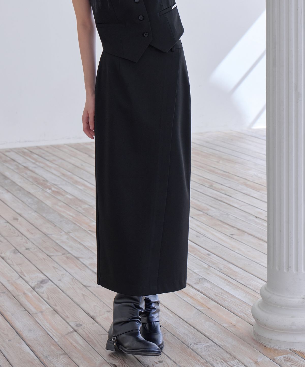 런던다다(LONDONDADA) [SET-UP] Essential Tailored Long Skirt, CHARCOAL