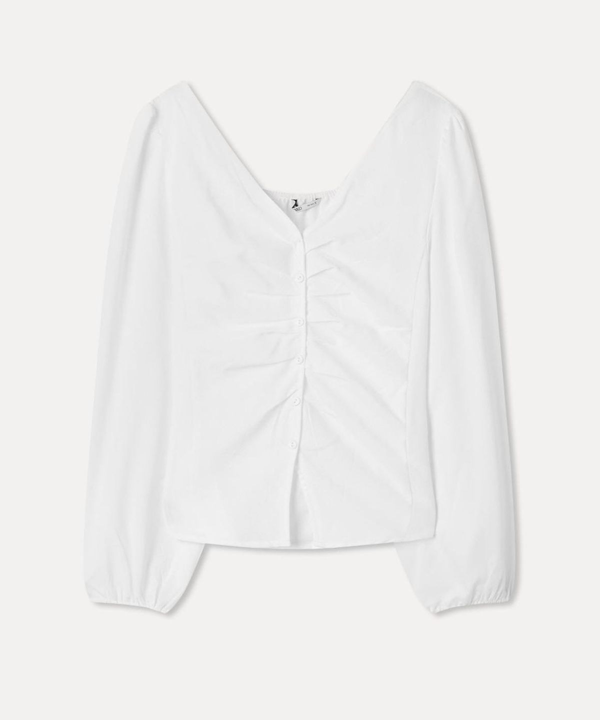 미쏘(MIXXO) 브이넥 셔링 블라우스_MIWBLGT01G