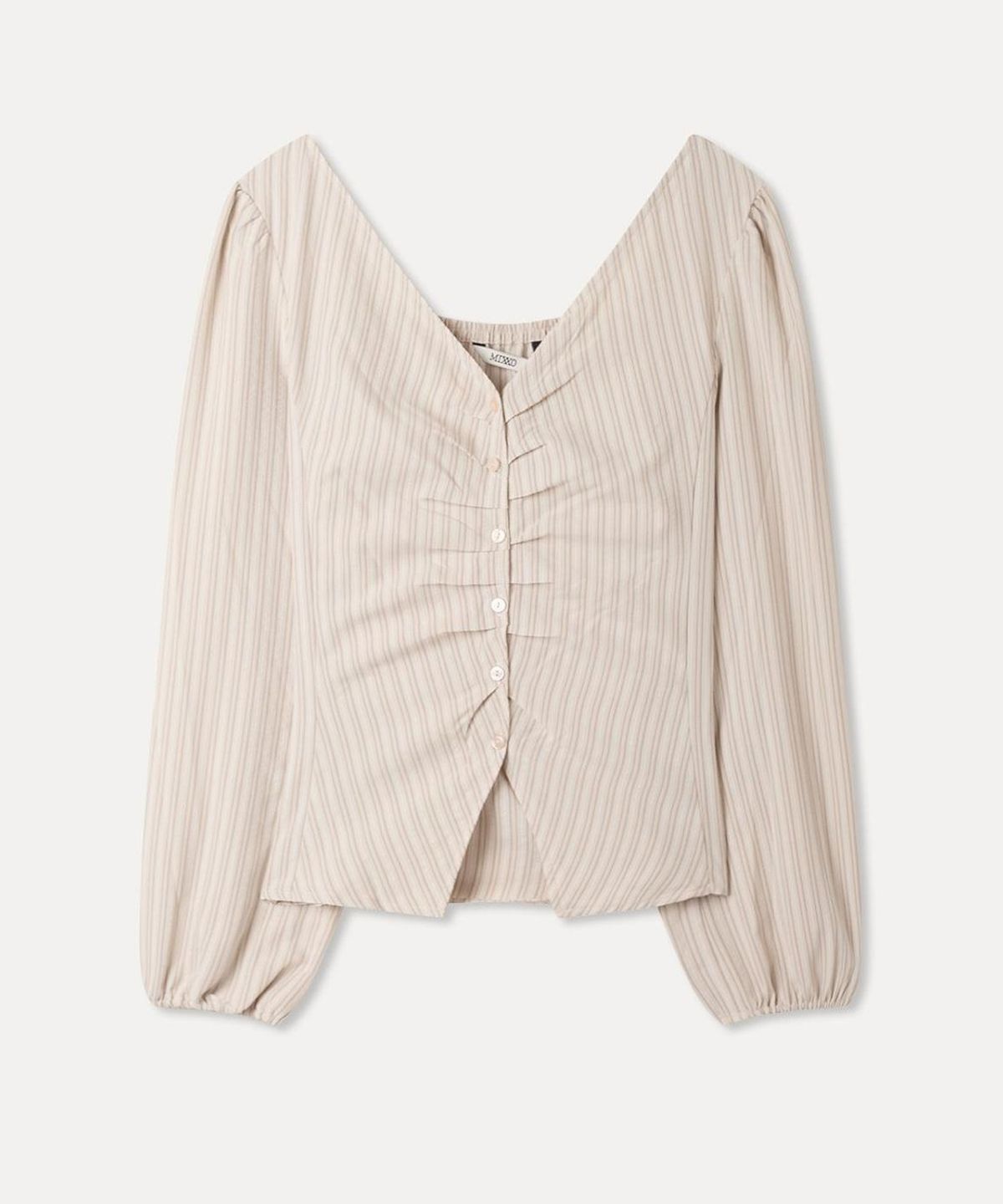 미쏘(MIXXO) 브이넥 셔링 블라우스_MIWBLGT01G