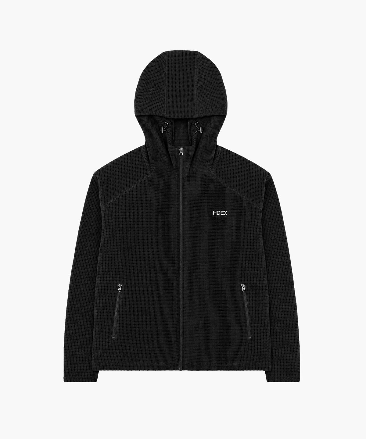 에이치덱스(HDEX) 소프트 벨로어 와플 후디 집업 (Black)