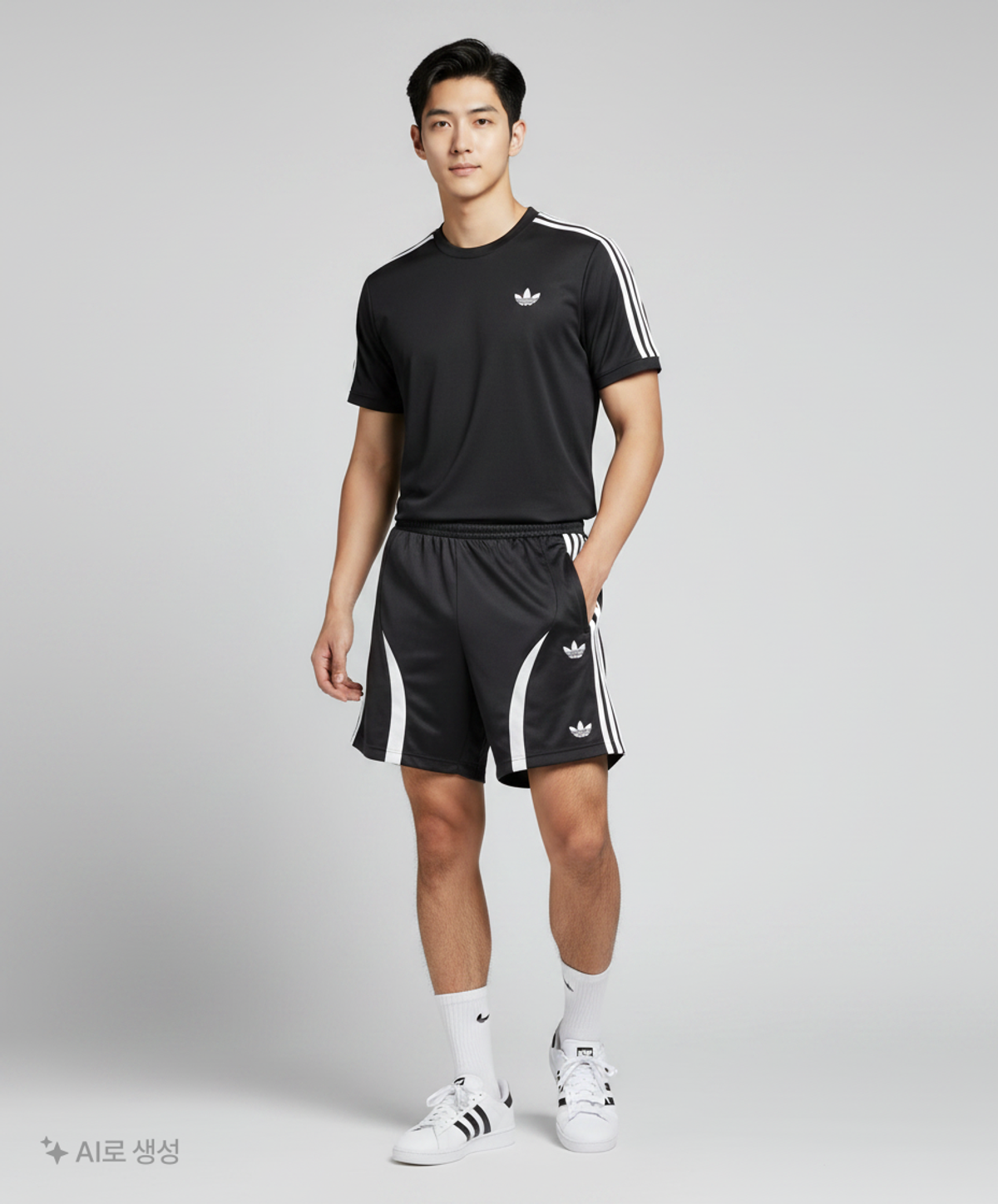 아디다스(ADIDAS) 팀가이스트 숏 팬츠 - 블랙:화이트 / JC6230 S