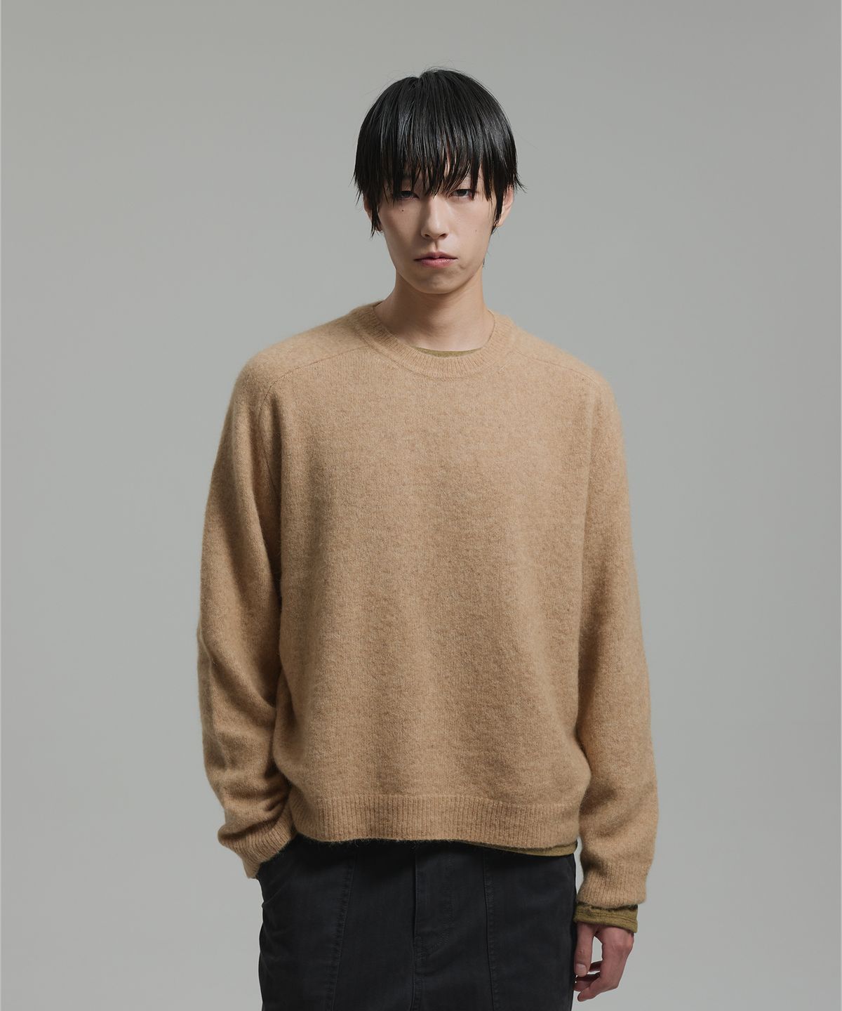 넌블랭크(NONBLANK) 모헤어 울 블렌드 크롭 라운드 니트_BEIGE