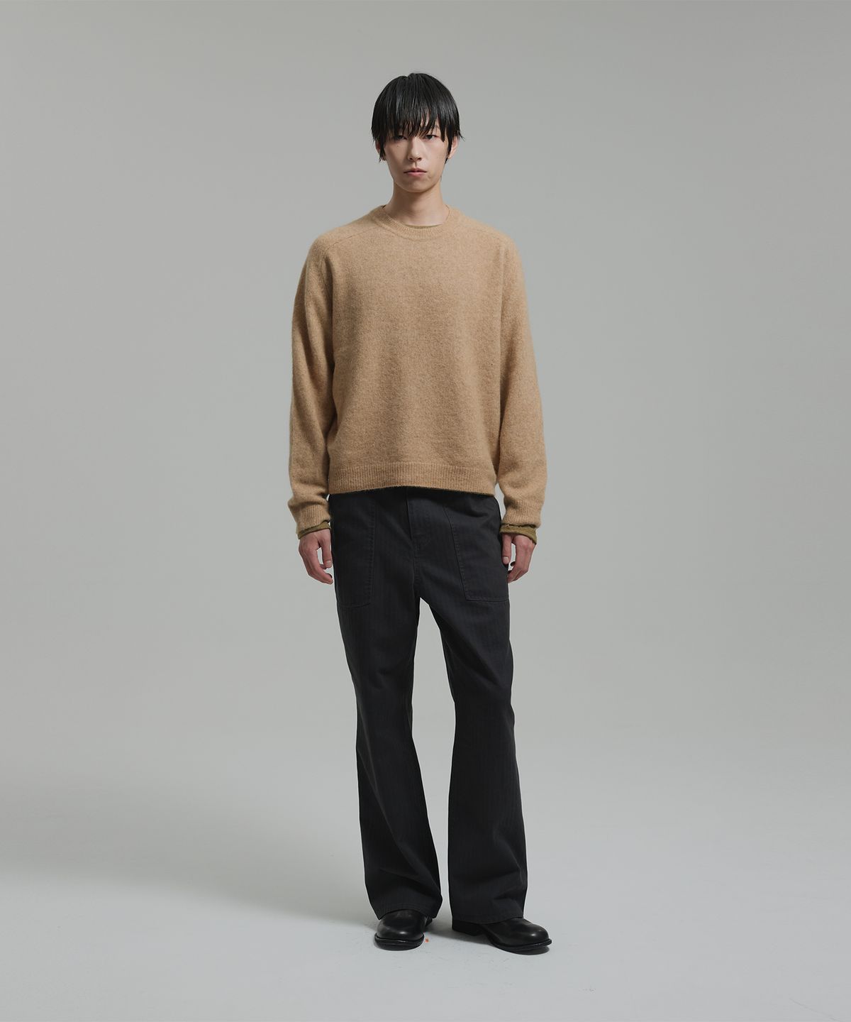넌블랭크(NONBLANK) 모헤어 울 블렌드 크롭 라운드 니트_BEIGE
